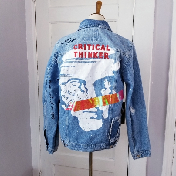 Zara Printed Critical Thinker Denim Jacket, Size S - Picture 9 of 16